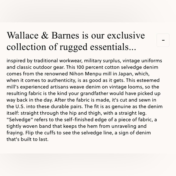 Mens Wallace & Barnes Straight Fit Selvedge Denim Size 32 x 34 Sold at J Crew - Picture 7 of 7